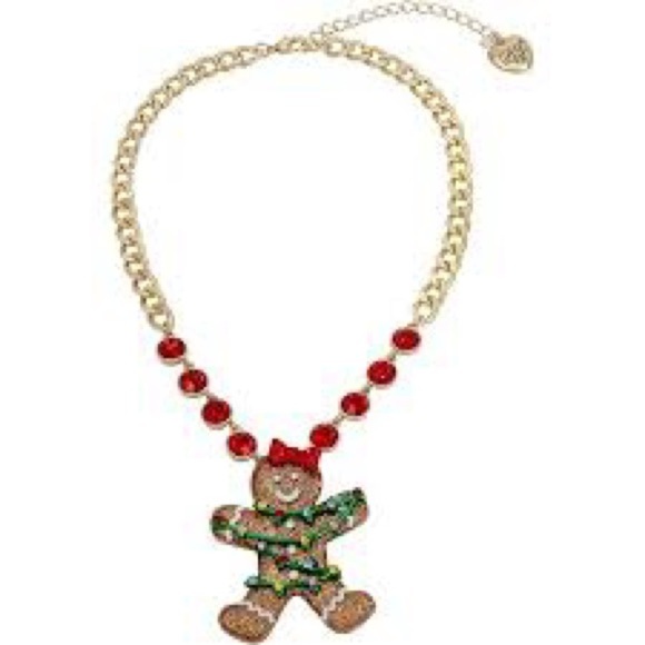 Betsey Johnson Jewelry - Betsey Johnson Festive Gingerbread Man Necklace with Red Accents